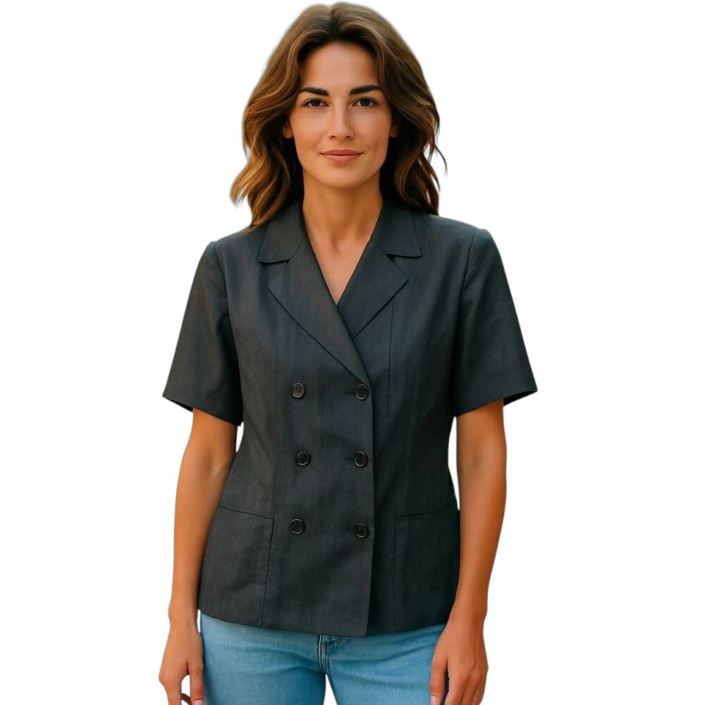 Talbots Woman Irish Linen Double Breasted Blazer Jacket Short Sleeve Size 14W